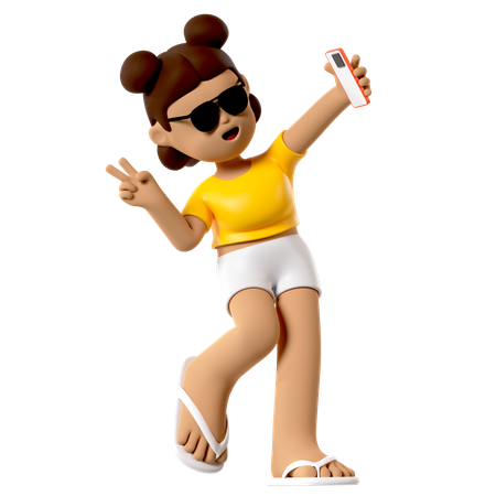 Selfie Beach Girl  3D Illustration
