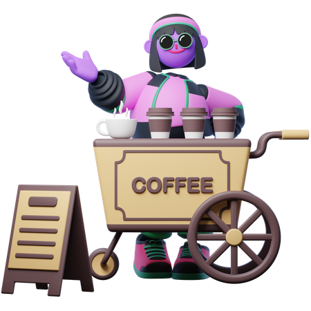 Seling With Coffee Cart  3D Illustration