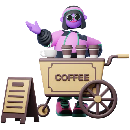 Seling With Coffee Cart  3D Illustration