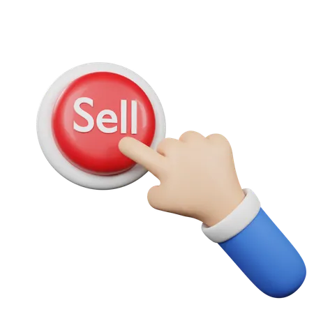 Finger Point At Red Sell Button 3D Icon
