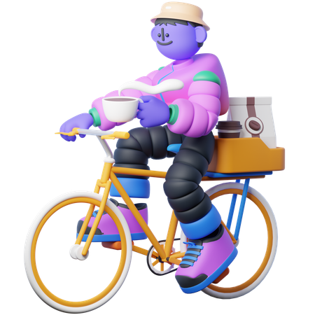 Selling Coffee With Bicycle  3D Illustration