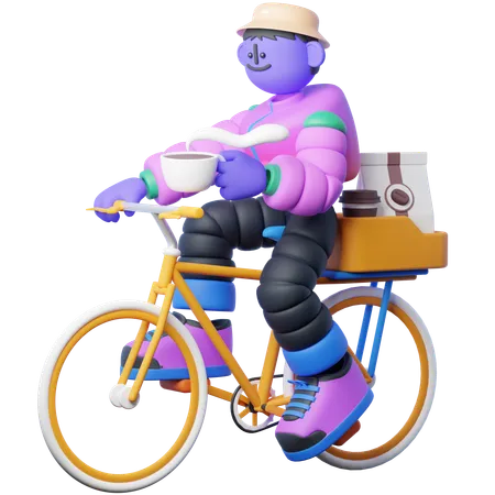 Selling Coffee With Bicycle  3D Illustration