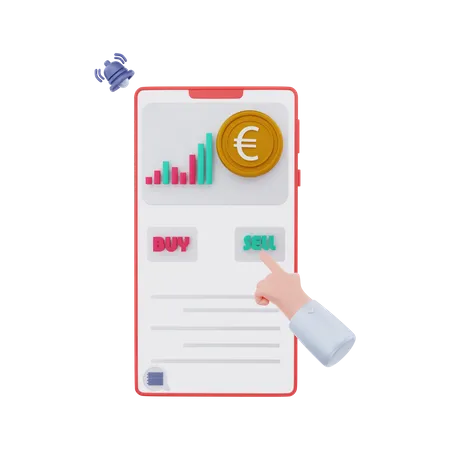 Selling Euro on mobile  3D Illustration