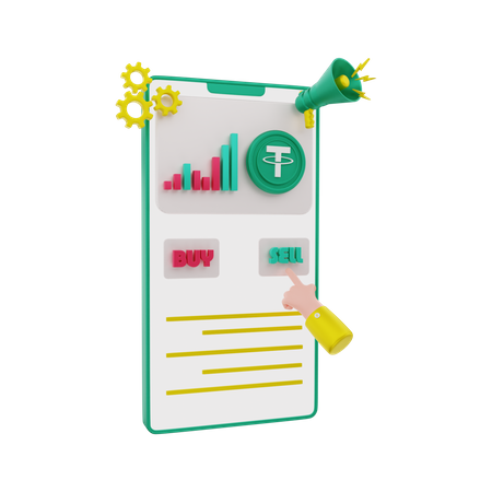 Selling Tether crypto on mobile  3D Illustration