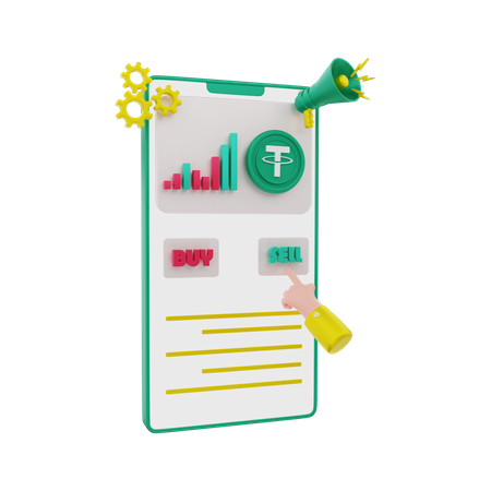 Selling Tether crypto on mobile 3D Illustration
