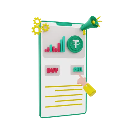 Selling Tether crypto on mobile  3D Illustration