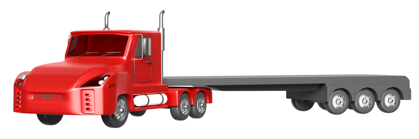 Red Tractor And Trailer Or Semi Truck Isolated 3 D Illustration Or 3 D Render 3D Illustration