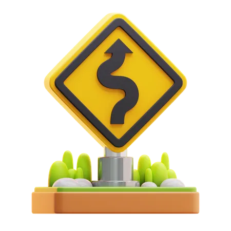 Señal de tráfico en zigzag  3D Icon