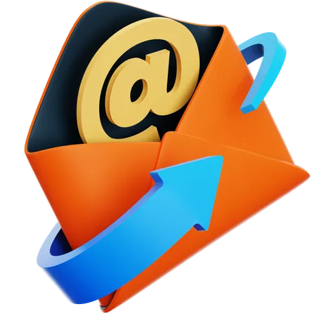 3 D Orange Mail Envelope Icon With At Sign And Arrow Send Message Symbol Isolated On Transparent Background 3D Icon
