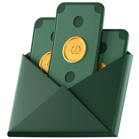 3 D Icon Of A Green Envelope With Dollar Bills Inside 3D Icon