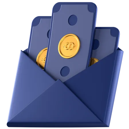 3 D Icon Of A Blue Envelope With Dollar Bills Inside 3D Icon