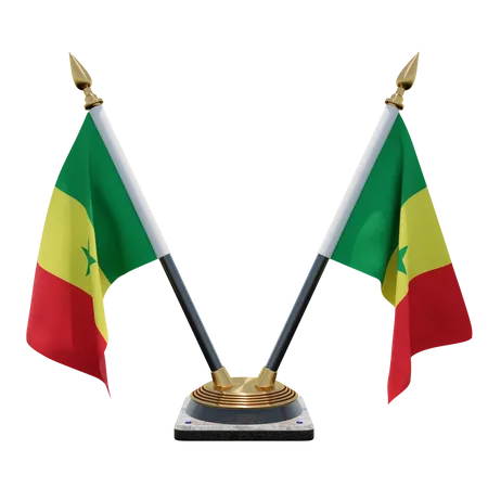 Suporte de bandeira de mesa duplo (V) do Senegal  3D Icon