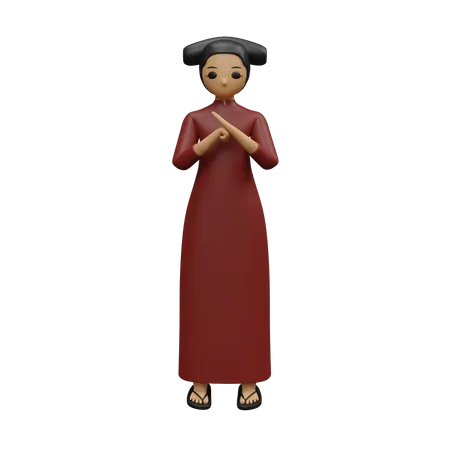 Senhora chinesa fazendo pose em pé  3D Illustration