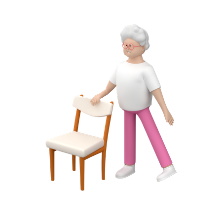 Senior Female Doing Side Leg Raise Using Chair  3D Illustration