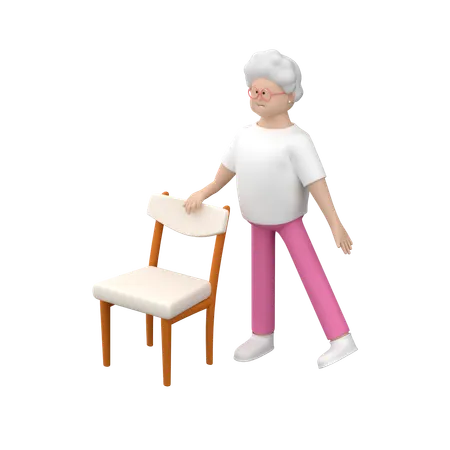 Senior Female Doing Side Leg Raise Using Chair  3D Illustration