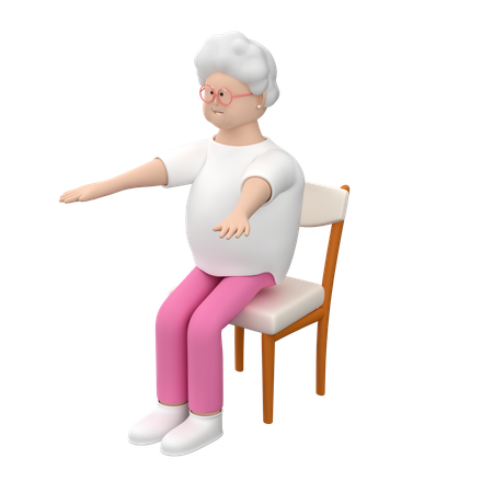 Senior Female Practicing Sit Ups And Using Chair For This Exercise  3D Illustration