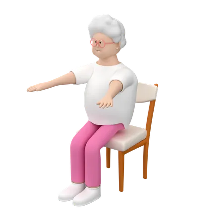 Senior Female Practicing Sit Ups And Using Chair For This Exercise  3D Illustration