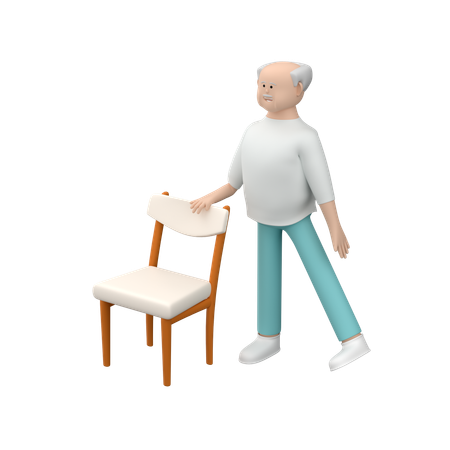 Senior Male Doing Side Leg Raise Using Chair  3D Illustration
