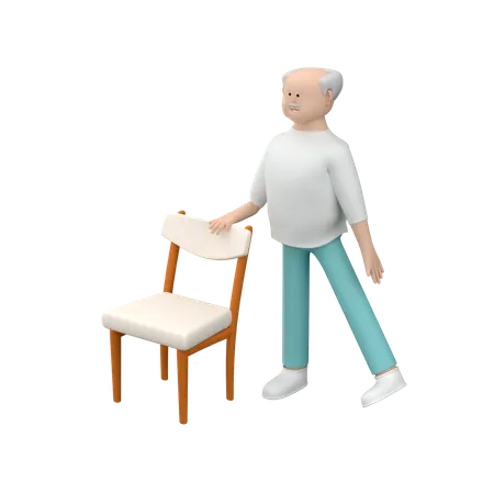 Senior Male Doing Side Leg Raise Using Chair  3D Illustration