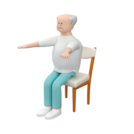 Senior Male Practicing Sit Ups And Using Chair For This Exercise  3D Icon