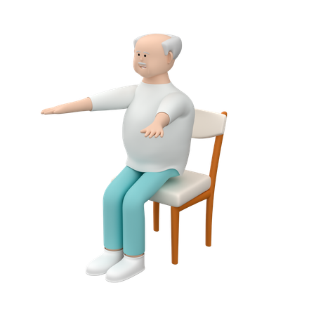 Senior Male Practicing Sit Ups And Using Chair For This Exercise  3D Illustration