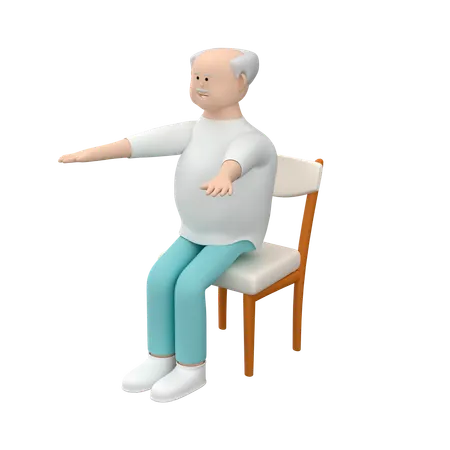 Senior Male Practicing Sit Ups And Using Chair For This Exercise  3D Illustration