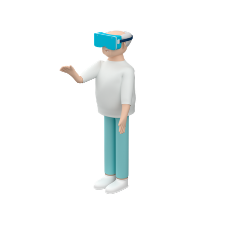 Senior Male Wearing Vr Goggles While Enjoying Virtual World  3D Illustration