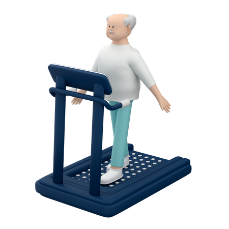 トレッドミルで歩く年配の男性  3D Illustration