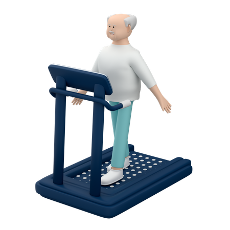 Senior Man Walking On Treadmill  3D Illustration