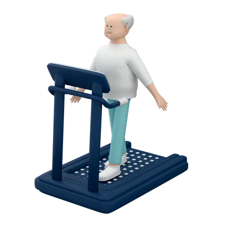 Senior Man Walking On Treadmill  3D Illustration