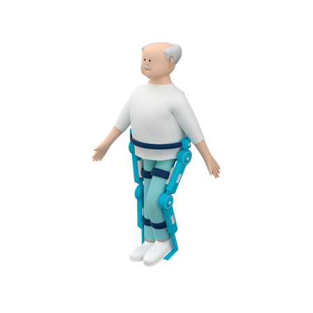 外骨格を装着して歩く高齢男性  3D Illustration