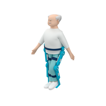 Senior Man With Exoskeleton Walking  3D Illustration