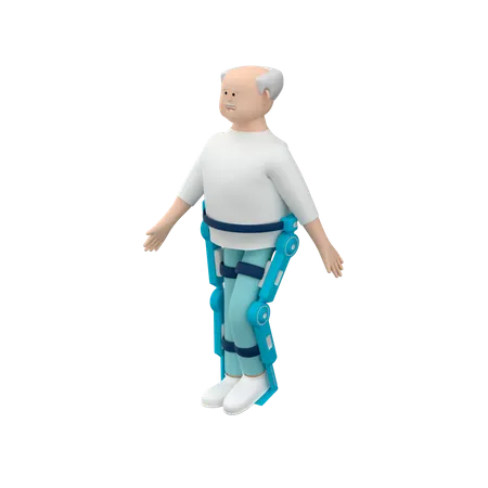 Senior Man With Exoskeleton Walking  3D Illustration