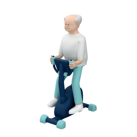 Senior Man With Grey Hair Sitting On Indoor Bicycle  3D Illustration
