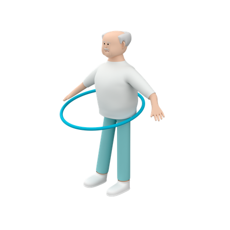 Senior Man With Hula Hoop  3D Illustration