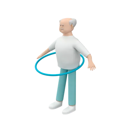 Senior Man With Hula Hoop  3D Illustration