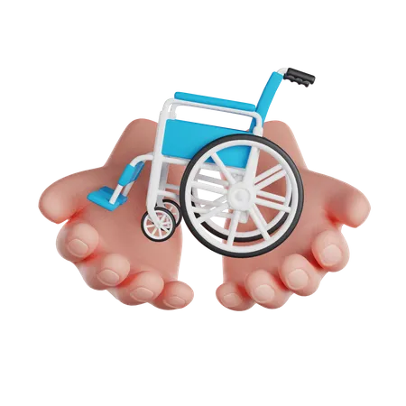 Dia Internacional Del Voluntariado Las Manos Sostienen La Silla De Ruedas Cuidar A Las Personas Discapacitadas Icono De Representacion 3 D 3D Icon
