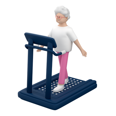 トレッドミルで歩く年配の女性  3D Illustration