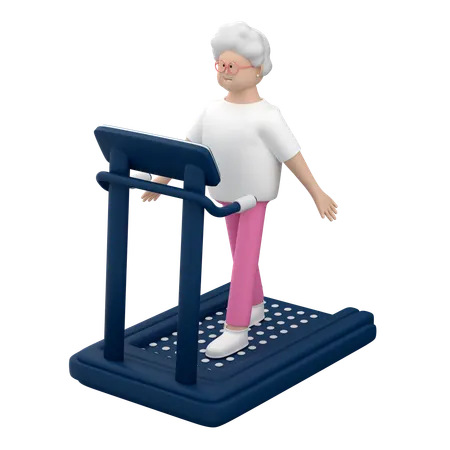 トレッドミルで歩く年配の女性  3D Illustration
