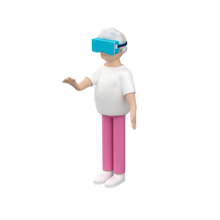 Senior Woman Wearing Vr Goggles Enjoying Virtual World  3D Illustration