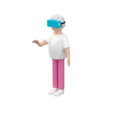 Senior Woman Wearing Vr Goggles Enjoying Virtual World  3D Illustration