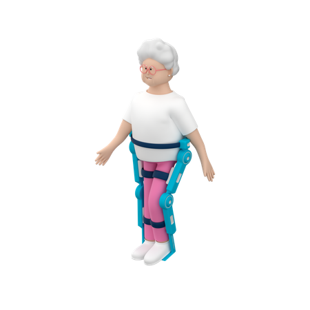 Senior Woman With Exoskeleton Walking  3D Illustration