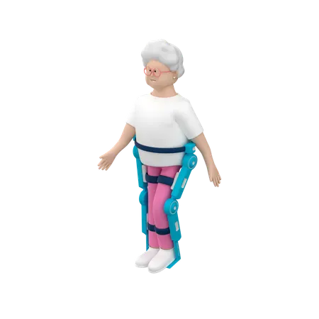 Senior Woman With Exoskeleton Walking  3D Illustration