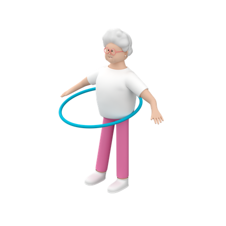 フラフープを持つ年配の女性  3D Illustration