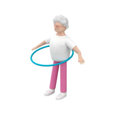 Senior Woman With Hula Hoop  3D Illustration