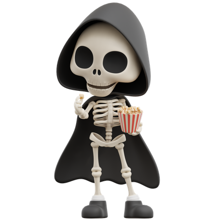 Sensenmann isst Popcorn  3D Illustration