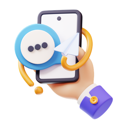 スマートフォンを手に持ちメッセージを送信  3D Icon