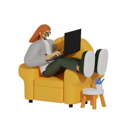 Sentado bonito, una guía para la productividad basada en sofás  3D Illustration