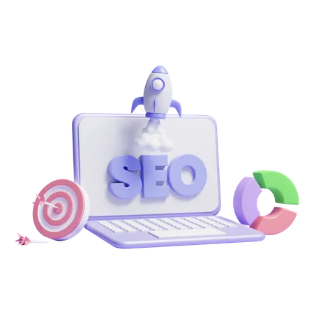 Seo Optimization Concept Icon With Business Graph And Flying Rocket Space Or 3 D Business Seo Graph 3D Icon