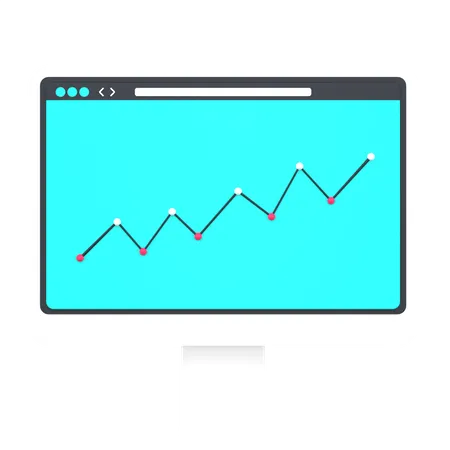 3 D Computer And Line Graph For Seo Monitoring 3D Icon